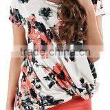 Custom Plus Size USA Women's Floral Print Boutique Summer Casual Short Sleeves Front Side Knot T-Shirts Tops thumbnail-4