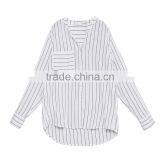 Custom Ladies Casual Cotton Shirts Blue White Stripe Women Shirts thumbnail-3