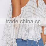 Latest Design Halter Neck off Shoulder Woman Tops Summer Ruffle Tops thumbnail-6