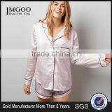 Pink Stripe Satin Shorts Pyjama Set With Pocket Front Design Women Pajama Adults Nightwear Made In China thumbnail-1