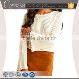 Fashionable Design Acrylic Long Flare Sleeve Wide o Neck Women Pullover Sweaters thumbnail-1