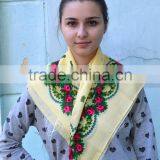SSS81 Vintage Ukrainian Shawl, Russian Floral Scarf ,light Yellow Shawl, Babushka Russian, Head Scarf, Christmas Gift thumbnail-2