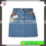 2017 Fashion Custom High Waisted Girls Sexy Floral Embroidered Denim Mini Skirt Casual Fit Latest Women Jeans Skirt thumbnail-2