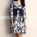 New Fashion Women Dresses With Navy Floral Tie-Front Tunic Dress Women Casual Dress Women Clothing GD90426-17