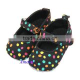 NEW Lovely Baby Girls Colorful Polka Dots Black Flats Crib Shoes 0-18M