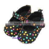 NEW Lovely Baby Girls Colorful Polka Dots Black Flats Crib Shoes 0-18M thumbnail-1