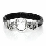 Custom Fashion PU Leatheroid Bracelets Black Skull Halloween Clasp 22cm X1.6cm2 PCs