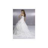 High Quality Organza Lace Material Appliqued Beaded Ruched Bridal Wedding Gown Custom Made thumbnail-2