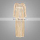 Designer Light Gold Baju Kurung Fashion Pleats Material Women Suits Malaysia Style Dress thumbnail-6