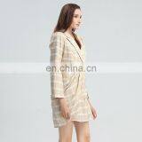 TWOTWINSTYLE Dress Notched Long Sleeve High Waist Elegant Mini Dresses Female Ruched Plaid thumbnail-6