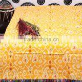 Yellow Ikat Kantha Quilt Blanket Bedspread Throw Gudari Queen Bedding 90X108