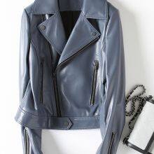 2021NEW FASHION LADIES' GENUINE SHEEPSKIN MOTORCYCLE LEATHER JACKET thumbnail-1