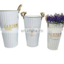 New Design Wholesale Home Decorative Garden Tabletop Plants Antique White Color Metal Painting Flower Pots With Hemp Handle Flower Vase thumbnail-2