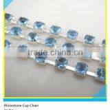 Sew on Glass Stone Claw Chain Silver Plated Chain Aquamarine Pointback Rhinestone thumbnail-3