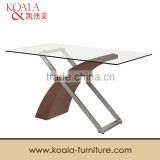 Dining Table in MDF Veneered and Stainless steel legs with glass top A286#