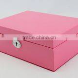 Luxury Custom Wooden Pink Jewellry Storage Box With Key Lock