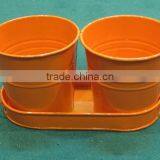 Set of 2 Holiday Gifts/Small Circular Gardening Decoration Metal Flower Print Pot/Flower Planter thumbnail-1