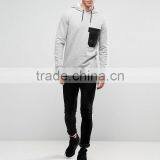 Custom Long Sleeve With Hood Contrast Pocket Longline Grey Men's 84% Cotton 16% Polyester Casual Fleece Pullover Hoodies thumbnail-4