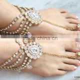 GOLD tone crystal PAYAL Anklets pair with toe ring barefoot sandal