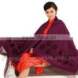 CX-B-P-36G Lady's Fashion Acrylic Scarf/Pashmina Scarf/Pashmina Shawl With Fur Flower thumbnail-2