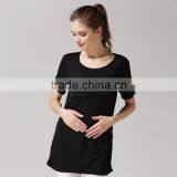Thin Short Sleeve Maternity Clothes Solid Breastfeeding Clothes Loose Hem Nursing T-shirts thumbnail-4