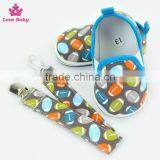 Stylish Rugby Pattern Newborn Blue Color Crib Shoes Baby Shoes Matching Pacifier Clip thumbnail-4