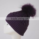 Myfur Raccoon Fur Pom Pom Knit Hat Winter Knit Hat With Top Ball