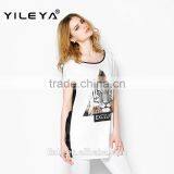 Latest Summer Fashion Long Style Tiger Pattern Print Women t Shirts Cheap, Cotton t Shirts With Transparent Back thumbnail-4