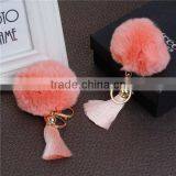 Gold Plated Korea Pink Angora Pom Pom Ball Peachy Beige Rayon Tassel Key Chain thumbnail-3