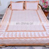 Indian Bed Sheets Yellow Paisley Art Cotton Bed Cover Bohemian Jaipur Hand Block Printed Bedspread