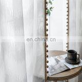 The New Nordic Solid Color Thick Clipped Pom Pom Voile Curtains Sheer Linen thumbnail-2