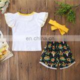 Baby Infant Clothing Set Kids Summer Clothes Deer Cow Ruffles Tops T-shirt Sunflower Tassel Shorts Toddler Outfit thumbnail-3