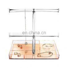2 Tier Acrylic Rose Gold Mirror Base T-bar Display Holder Jewelry Organizer for Bangle Necklace