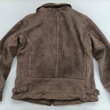 Men's Washed Distressed Retro Vintage Sheepskin Leather Suede JACKET thumbnail-4