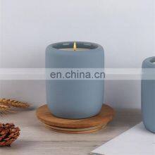 Hot Sale Good Quality Blue Ceramics Candle Cans Private Label Empty Home Scented Candle Jars Luxury With Wood Lid thumbnail-3