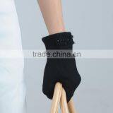 Black Color Beautifully Hand Crafted Lady Wool Gloves With Lace Decoration thumbnail-3