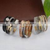 Fashion Lucky Letters DIY Diamond Rhinestones Tassel Multi-Layer Wide Leather Bracelet thumbnail-3