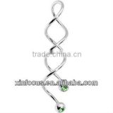 Peridot Green CZ Super Spiral Twister Belly Ring 14 Gauge Titanium Belly Ring Body Jewelry