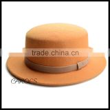 Custom Wool Unisex Flat Top Felt Hat With Black Strip, Flat Top Felt Hat