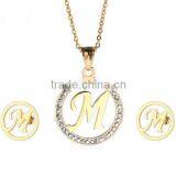 Alibaba best selling womens high quality set jewelry stainless steel gold letters jewelry sets with crystal LS6246