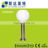 white 20cm round/circle multiple-function long stainless steel pedestal solar garden ball light