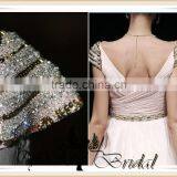 RSE256 Cap Sleeve Long Chiffon With Rhinestones Belt Country Style Peach Color Bridesmaid Dress thumbnail-2
