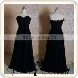 RSE232 Ruffle Neckline Drapped Skirt Long Black Chiffon Fat Bridesmaid Dress thumbnail-1