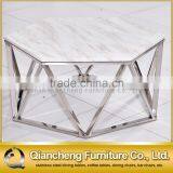 Hexagon White Marble Top Coffee Table for Living Room thumbnail-6