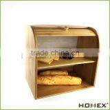 Hot selling corner bamboo bread box,bread bin Homex-BSCI