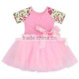 Wholesale Pink Flower Short Sleeve Tulle Skirt Set Ballet Dress Pink Pettiskirt Kids Tutu Dress thumbnail-6