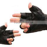 Bike Tactical Leather Gloves for Men Playing Pool Training Fitness Black Half Finger Gloves thumbnail-1