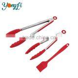 Kitchen and Barbecue Grill Tongs Basting Brush Set Silicone BBQ Cooking Stainless Steel Locking Food Tong thumbnail-1