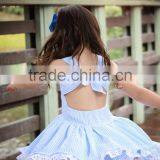 2017 New Arrival Baby Clothes Wholesale Hot Sale Cotton Cheap Clothing Children's Boutique Sleeveless Summer Blue Color Dress thumbnail-2