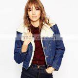 Thick Crop Top Warm Denim Jacket Woven Wool Fabric for Winter Overcoat thumbnail-1